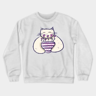 Tired cat with love plant flower pot Crewneck Sweatshirt